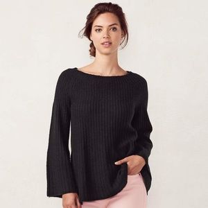 LC Lauren Conrad Ribbed Boat Neck Bell Sleeve  Sweater In Black Size XS NWT
